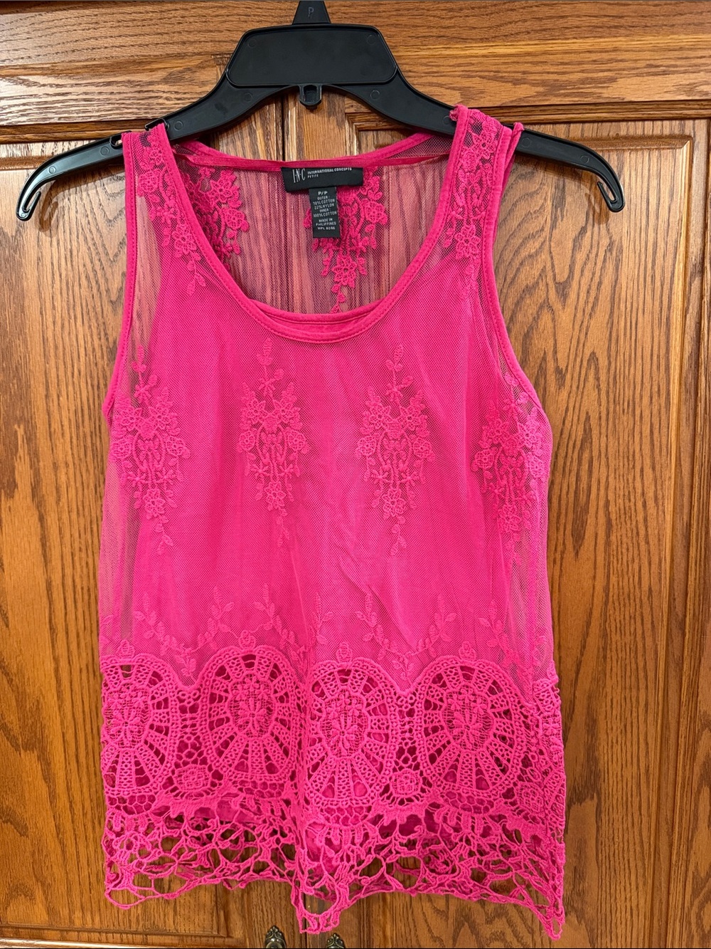 INC International Concepts Bright Pink Lace Mesh top with Camisole